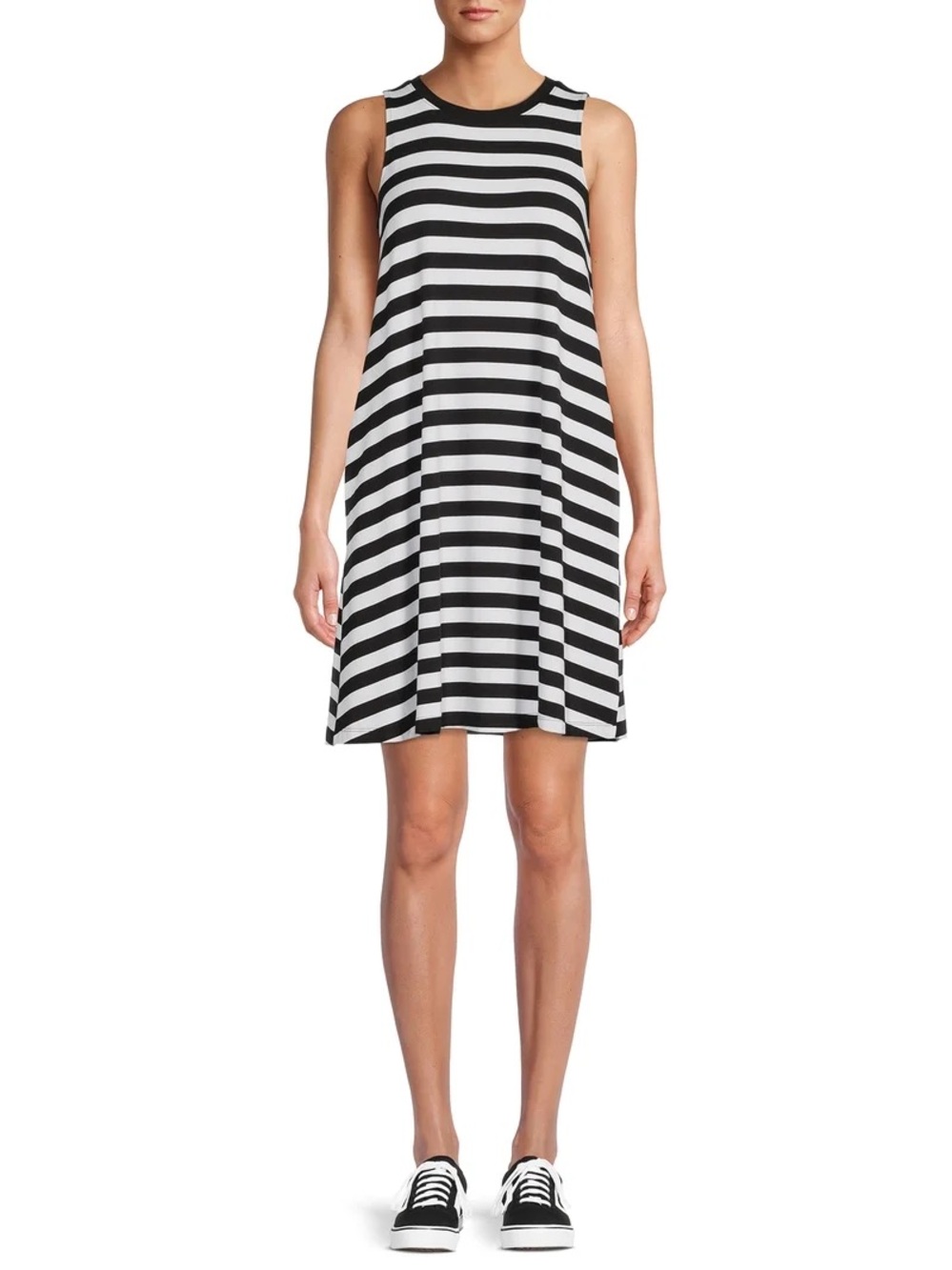 NWT Time and True Women’s black stripes sleeveless knit swing dress stretchy XL